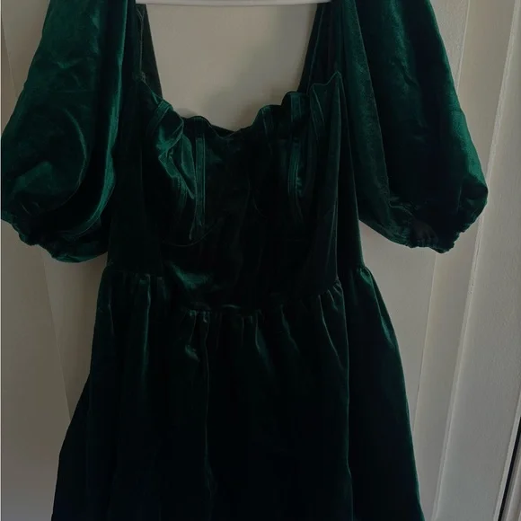 PrettyLittleThing Green Puff Sleeve Mini Dress - Picture 4 of 5